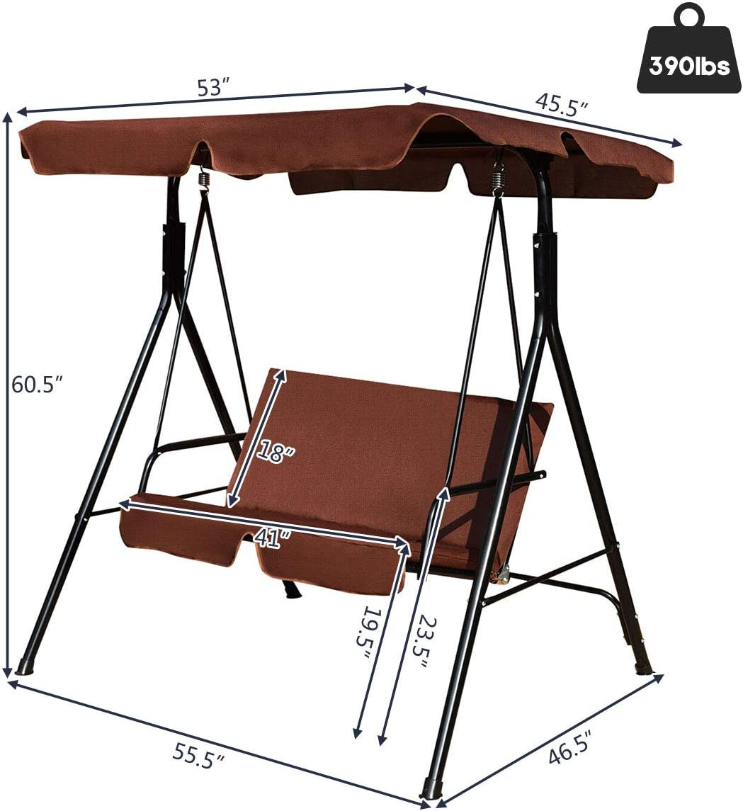 Loveseat Cushioned Patio Steel Frame Swing Glider, Brown Porch Swings at Gallery Canada