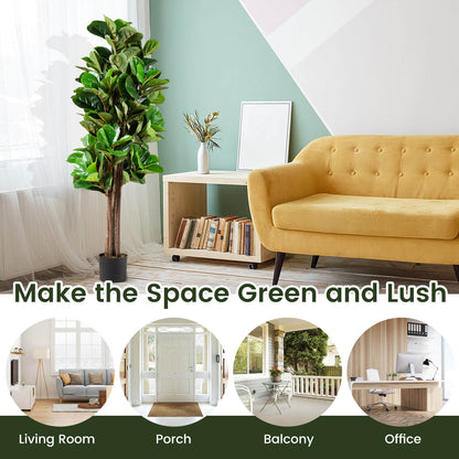 5 Feet Artificial Fiddle Leaf Fig Tree Decorative Planter, Green Faux Plants at Gallery Canada