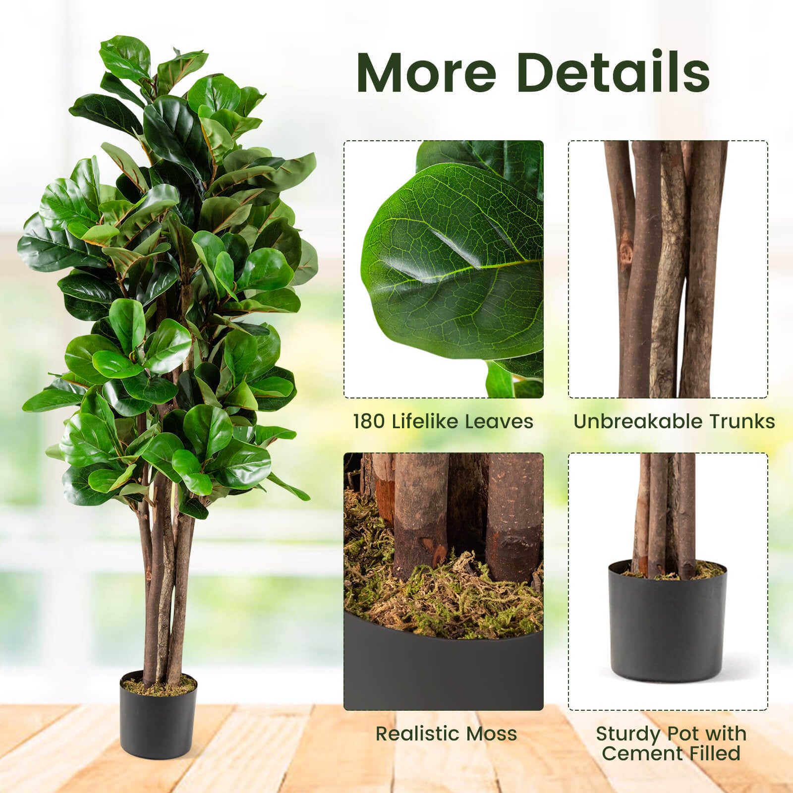 5 Feet Artificial Fiddle Leaf Fig Tree Decorative Planter, Green Faux Plants at Gallery Canada