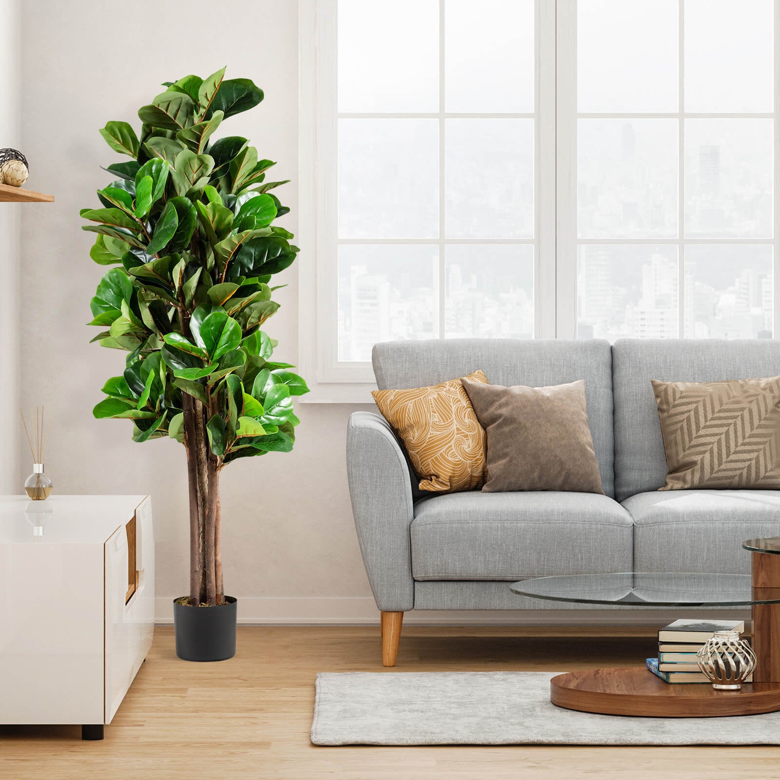 5 Feet Artificial Fiddle Leaf Fig Tree Decorative Planter, Green Faux Plants at Gallery Canada
