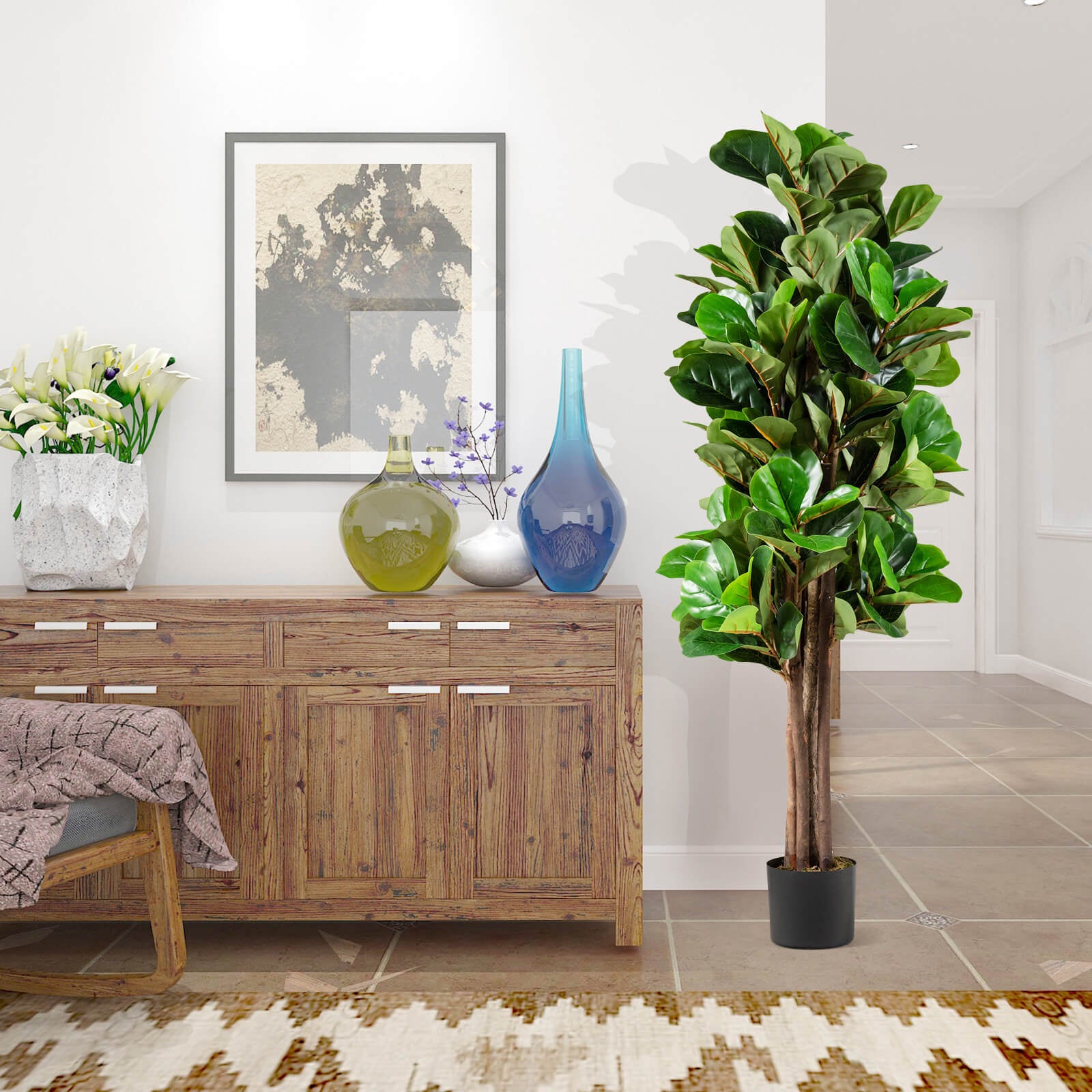 5 Feet Artificial Fiddle Leaf Fig Tree Decorative Planter, Green Faux Plants at Gallery Canada