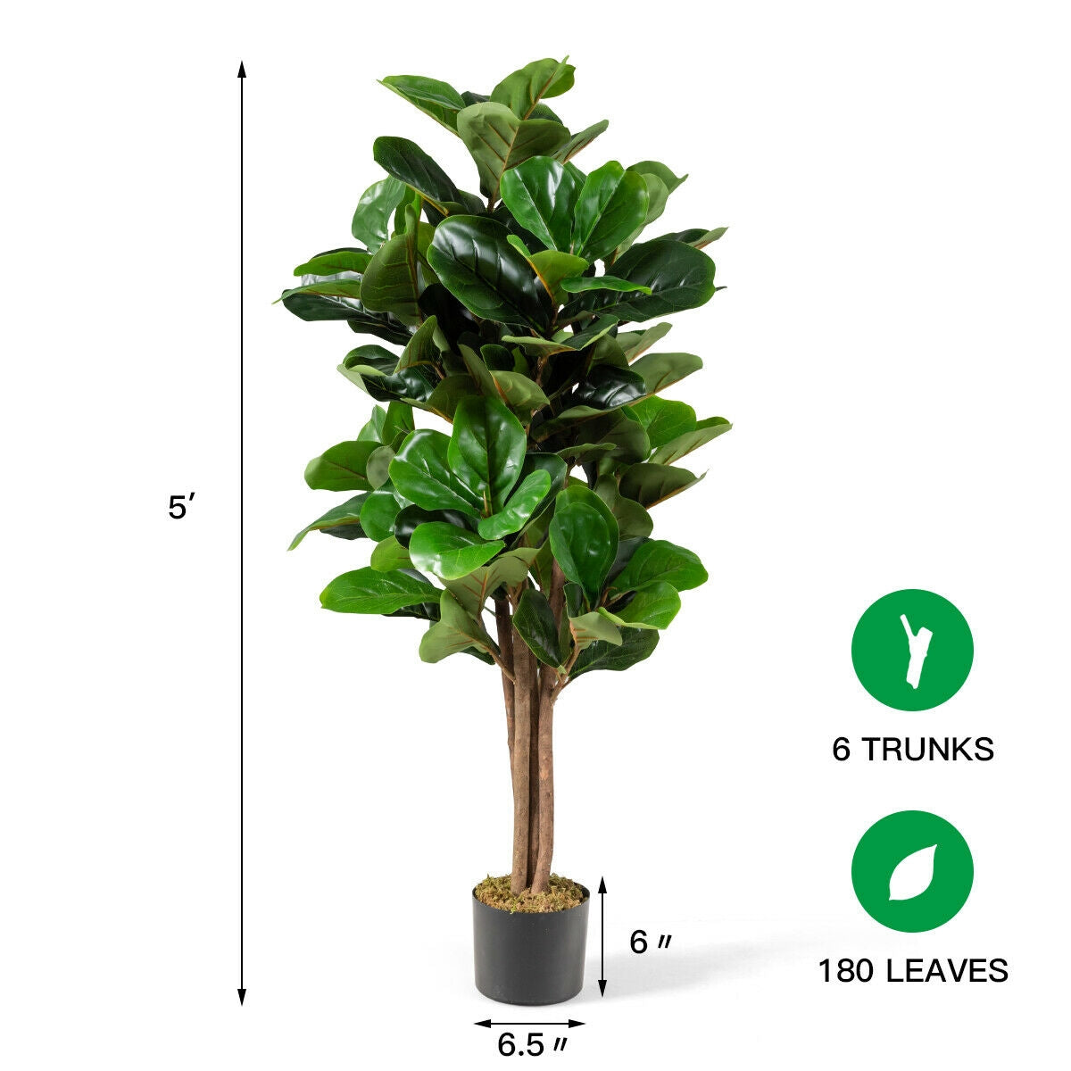 5 Feet Artificial Fiddle Leaf Fig Tree Decorative Planter, Green Faux Plants at Gallery Canada