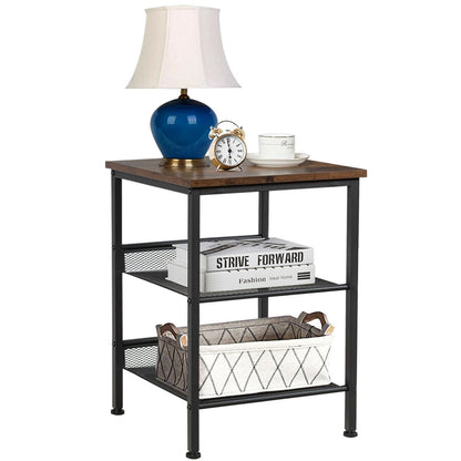 3-Tier Industrial End Table with Mesh Shelves and Adjustable Shelves, Rustic Brown End & Side Tables at Gallery Canada