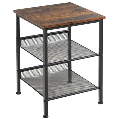 3-Tier Industrial End Table, Mesh Shelves, Adjustable Shelves, Rustic Brown End & Side Tables Rustic Brown at Gallery Canada