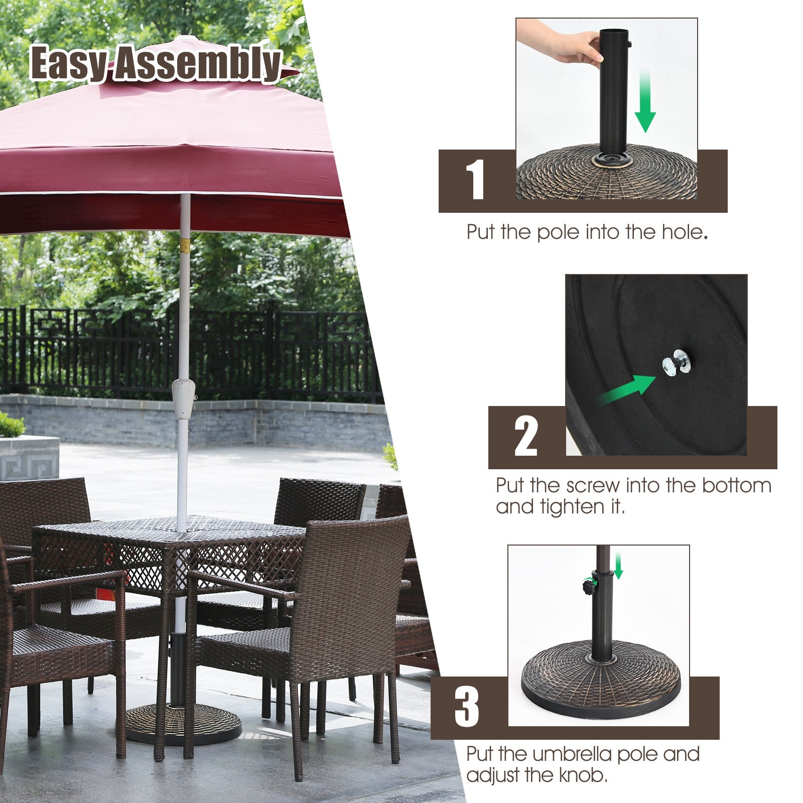 22Lbs Patio Resin Umbrella Base with Wicker Style for Outdoor Use, Bronze Outdoor Umbrella Bases at Gallery Canada