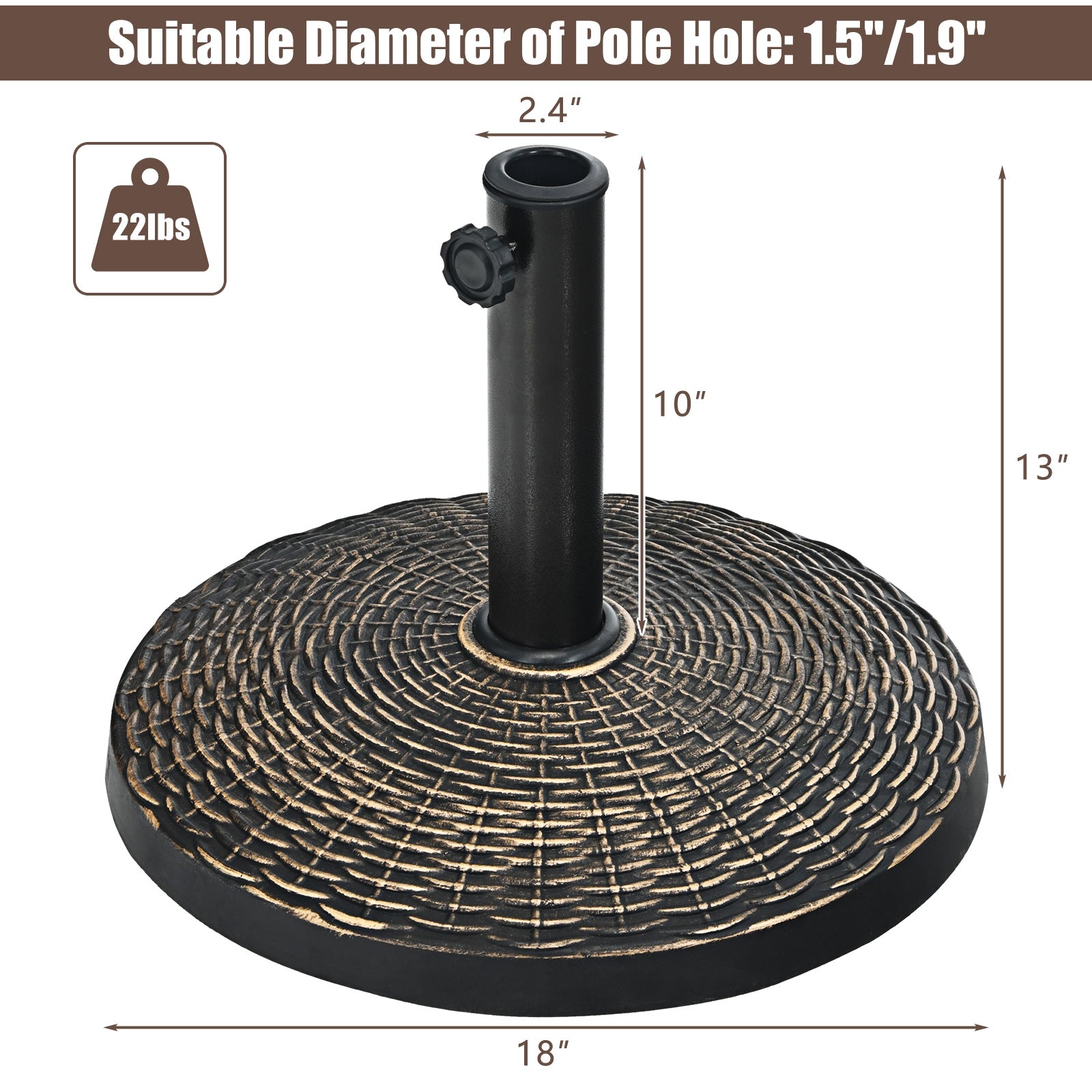 22Lbs Patio Resin Umbrella Base with Wicker Style for Outdoor Use, Bronze Outdoor Umbrella Bases at Gallery Canada