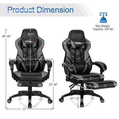 Adjustable Gaming Chair with Footrest for Home Office, Gray Gaming Chairs at Gallery Canada