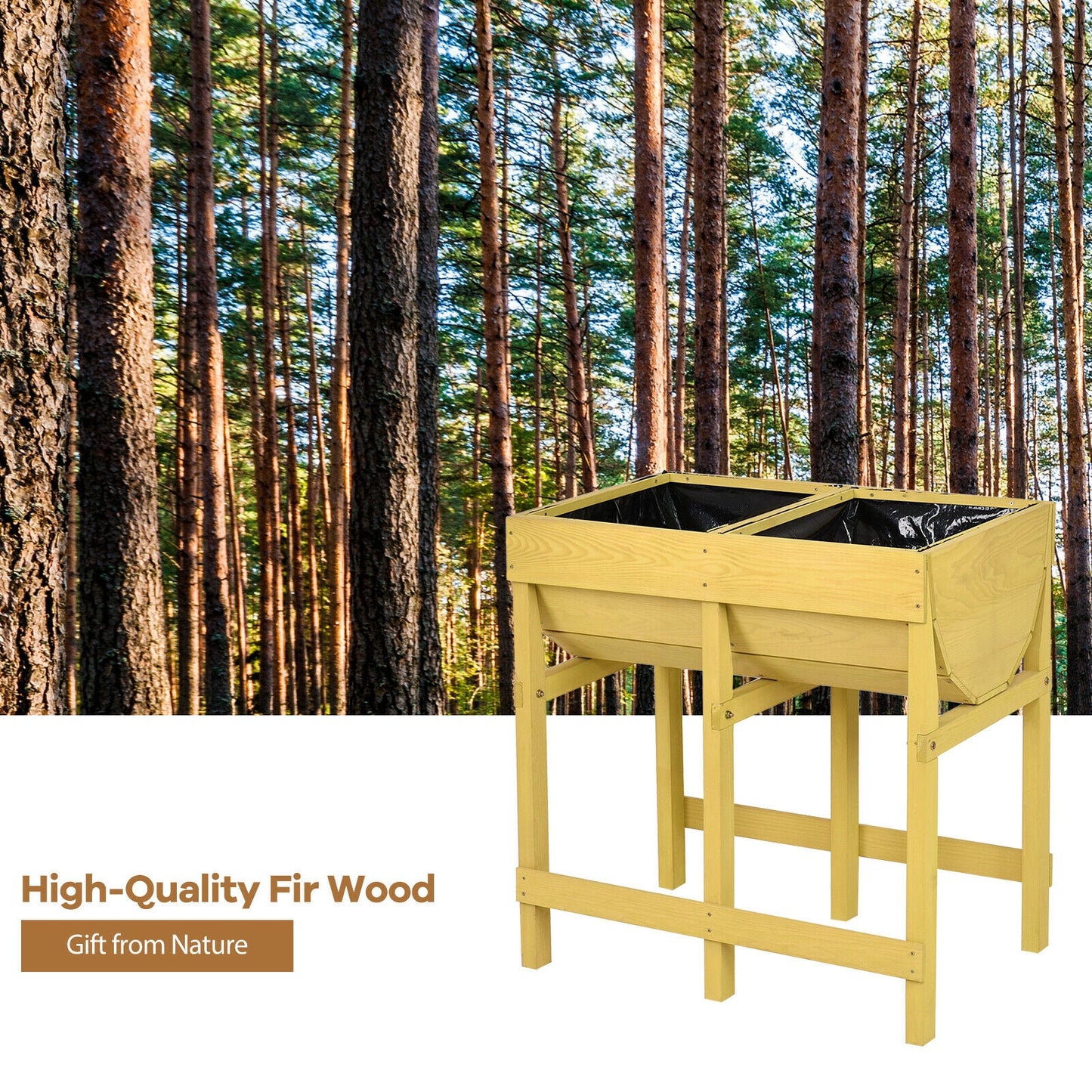 Raised Wooden V Planter, Elevated Vegetable Flower Bed, Yellow