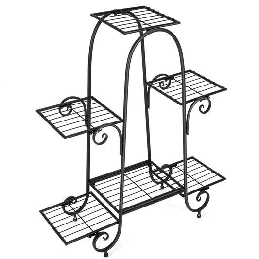 6-Tier Plant Stand, Adjustable Foot Pads, Black
