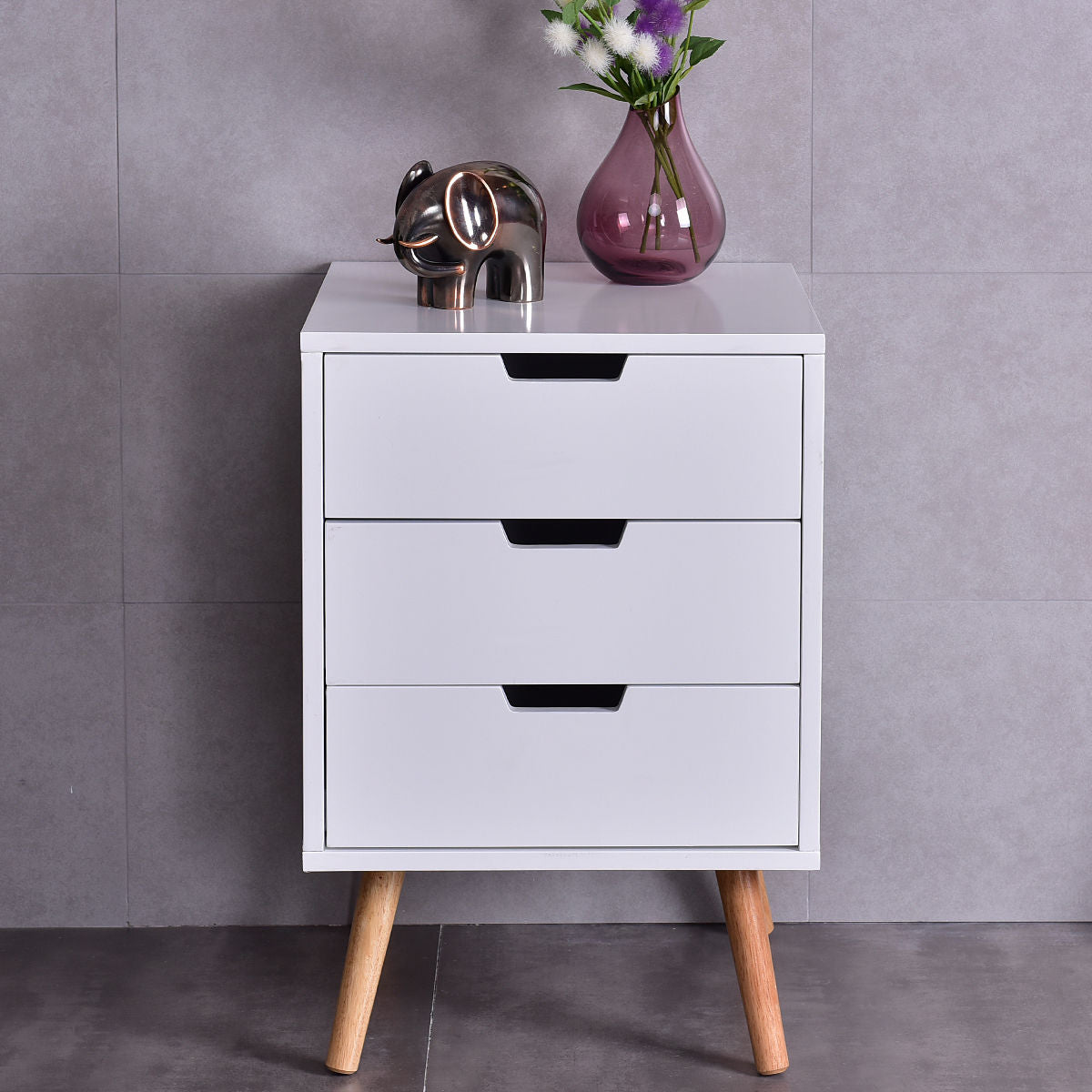 White Wood Side End Table Nightstand W/3 Drawers Mid-Century Accent, White Nightstands at Gallery Canada