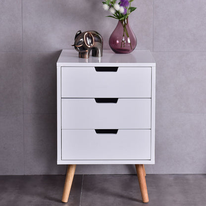 White Wood Side End Table Nightstand W/3 Drawers Mid-Century Accent, White Nightstands at Gallery Canada