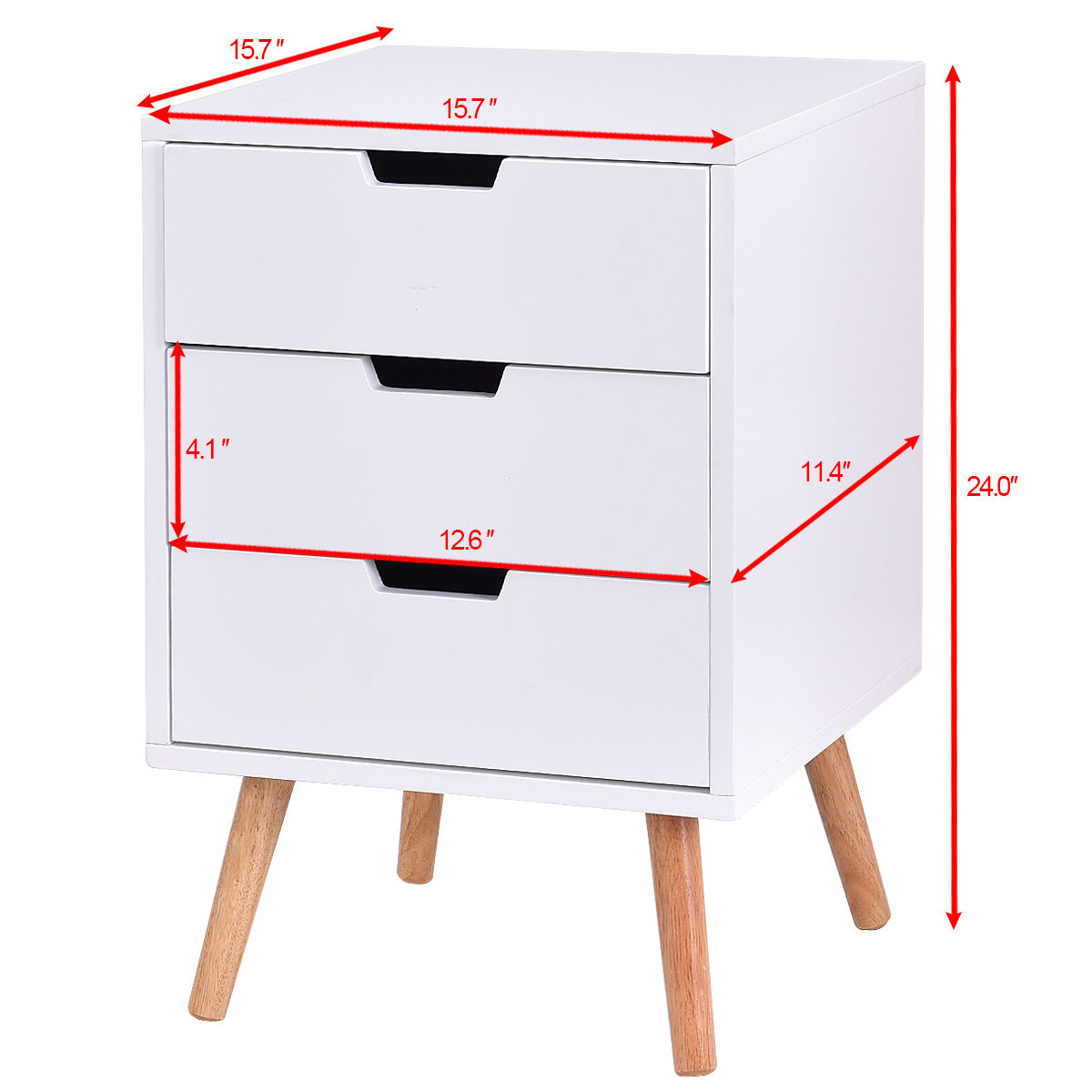 White Wood Side End Table Nightstand W/3 Drawers Mid-Century Accent, White Nightstands at Gallery Canada