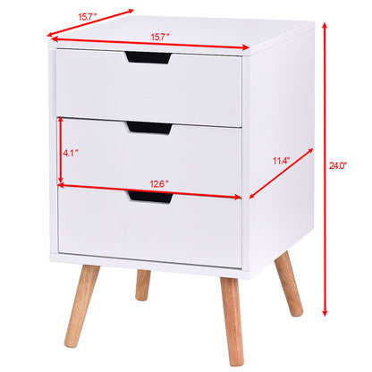 White Wood Side End Table Nightstand W/3 Drawers Mid-Century Accent, White Nightstands at Gallery Canada