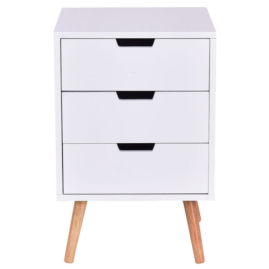 White Wood Side End Table Nightstand W/3 Drawers Mid-Century Accent, White Nightstands White at Gallery Canada
