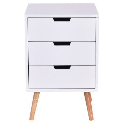 White Wood Side End Table Nightstand W/3 Drawers Mid-Century Accent, White Nightstands White at Gallery Canada