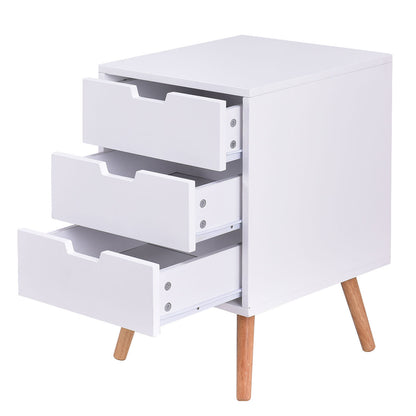 White Wood Side End Table Nightstand W/3 Drawers Mid-Century Accent, White Nightstands at Gallery Canada