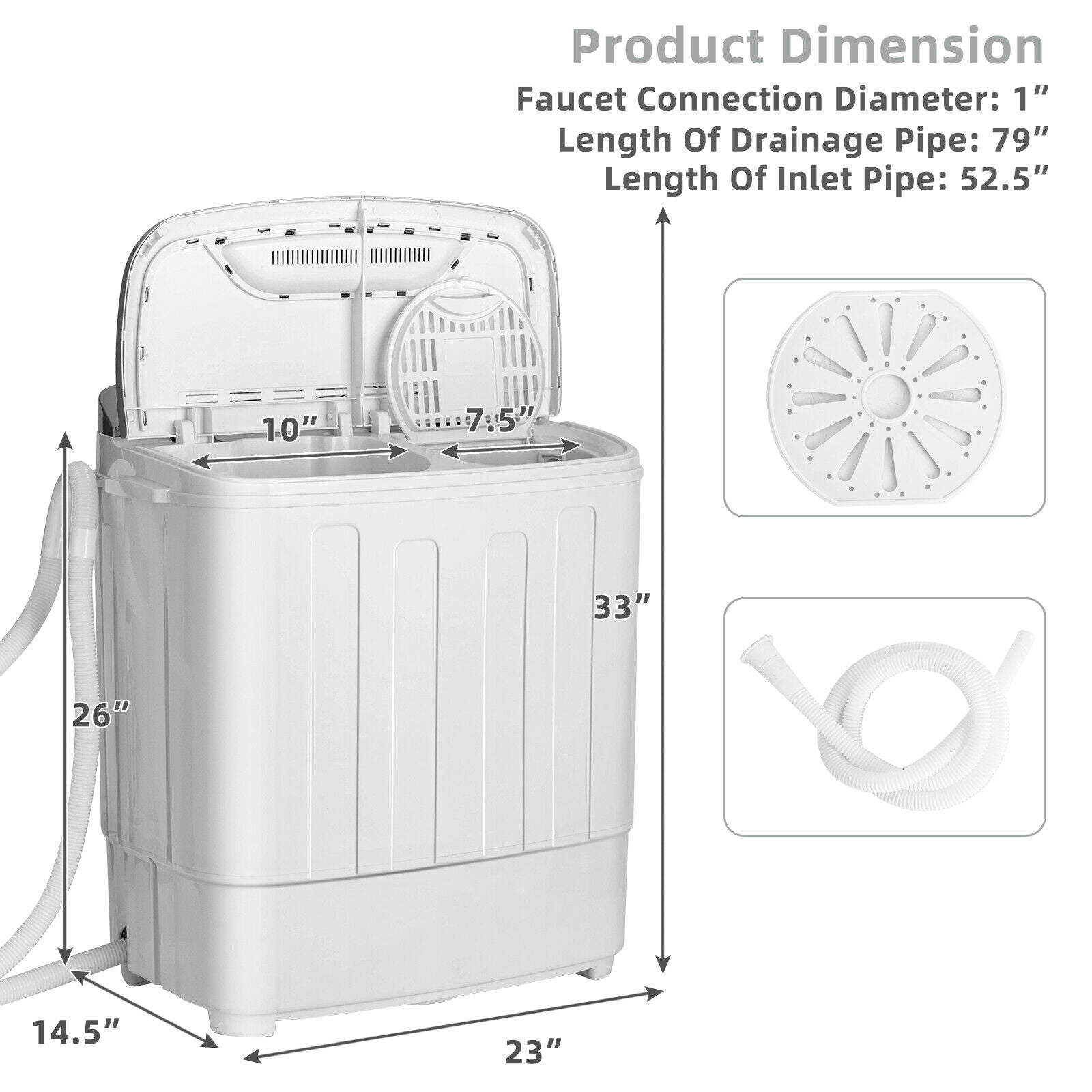 Portable 8 lbs Mini Twin Tub Spinner Semi-Automatic Washing Machine, Gray Washing Machines at Gallery Canada