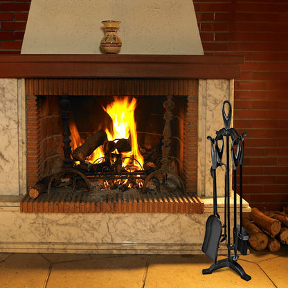 5 Pieces Rustic Heavy Duty Compact Wrought Iron Fireplace Tools Set, Black Fireplace Tools at Gallery Canada
