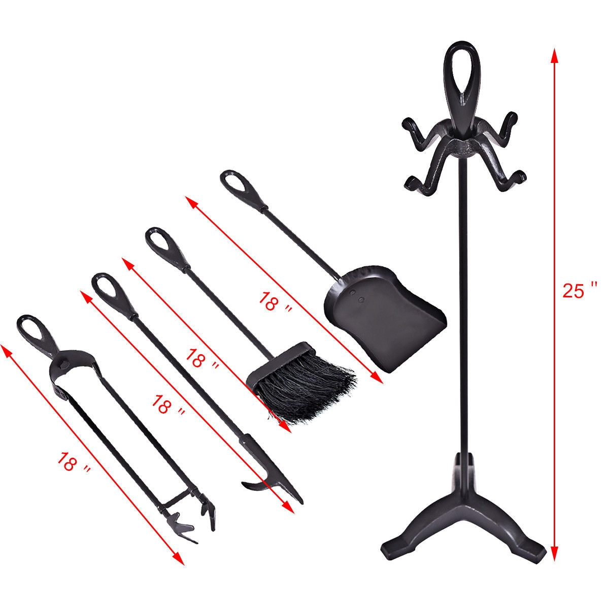 5 Pieces Rustic Heavy Duty Compact Wrought Iron Fireplace Tools Set, Black Fireplace Tools at Gallery Canada