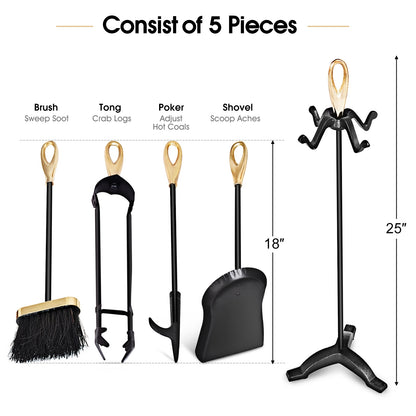 5 Pieces Stylish Gold Iron Fireplace Tools Set, Golden Fireplace Tools at Gallery Canada