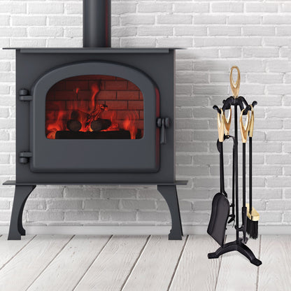 5 Pieces Stylish Gold Iron Fireplace Tools Set, Golden Fireplace Tools at Gallery Canada