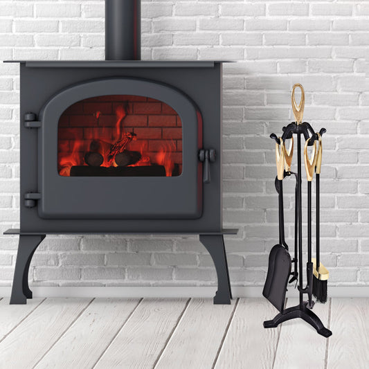 5 Pieces Stylish Gold Iron Fireplace Tools Set, Golden Fireplace Tools Golden at Gallery Canada