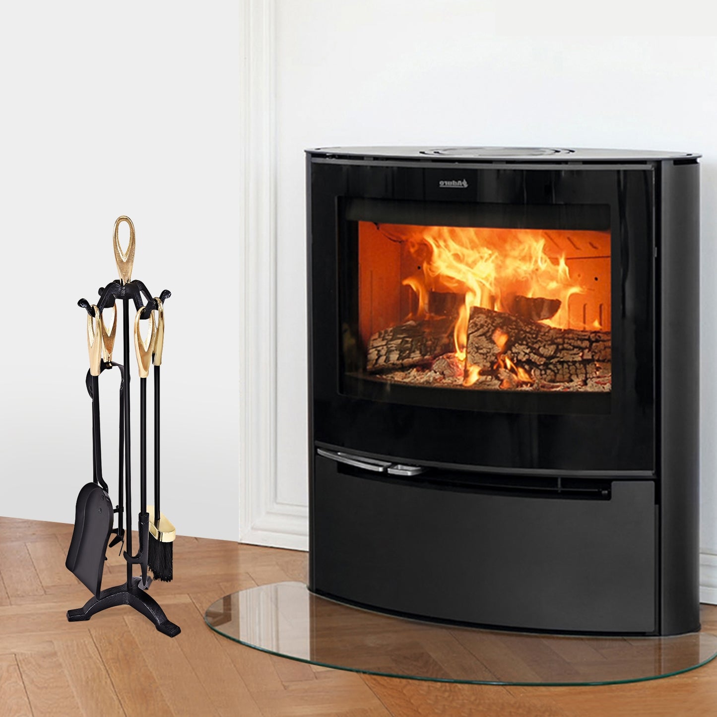 5 Pieces Stylish Gold Iron Fireplace Tools Set, Golden Fireplace Tools at Gallery Canada