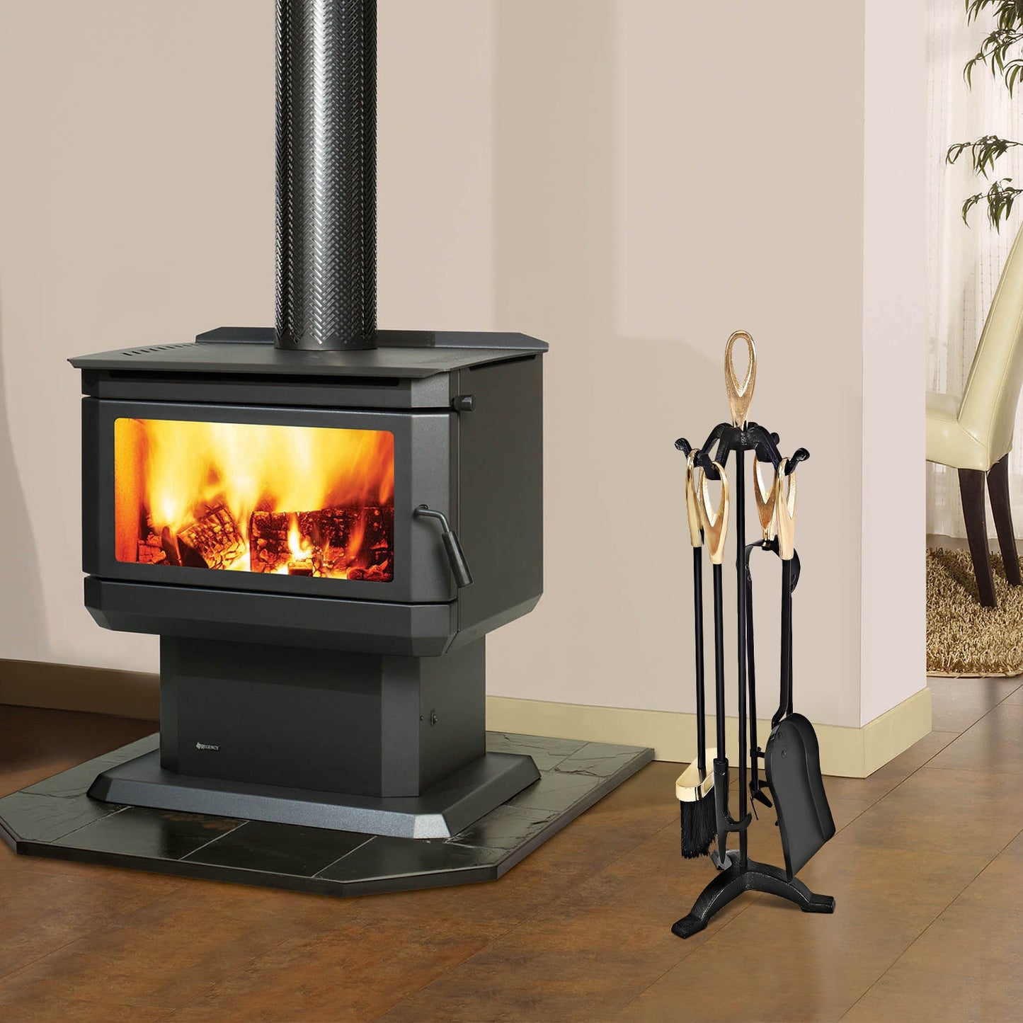 5 Pieces Stylish Gold Iron Fireplace Tools Set, Golden Fireplace Tools at Gallery Canada