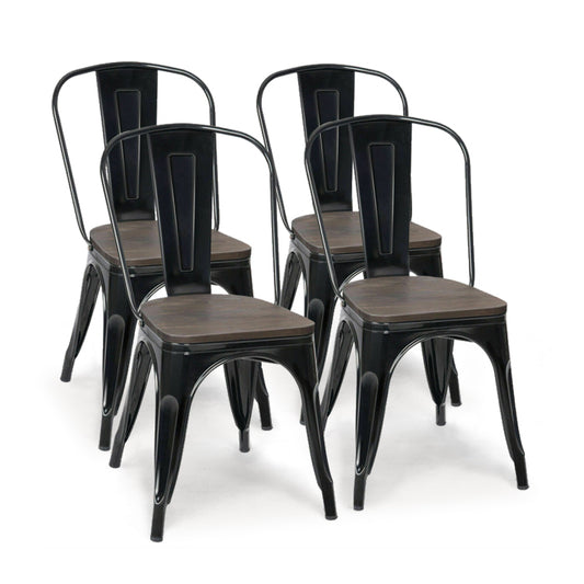 18 Inch Stackable Metal Wood Dining Chair, Set of 4, Black Dining Chairs Black at Gallery Canada