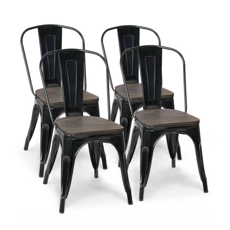 18 Inch Stackable Metal Wood Dining Chair, Set of 4, Black Dining Chairs at Gallery Canada