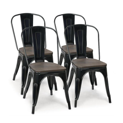 18 Inch Stackable Metal Wood Dining Chair, Set of 4, Black Dining Chairs at Gallery Canada