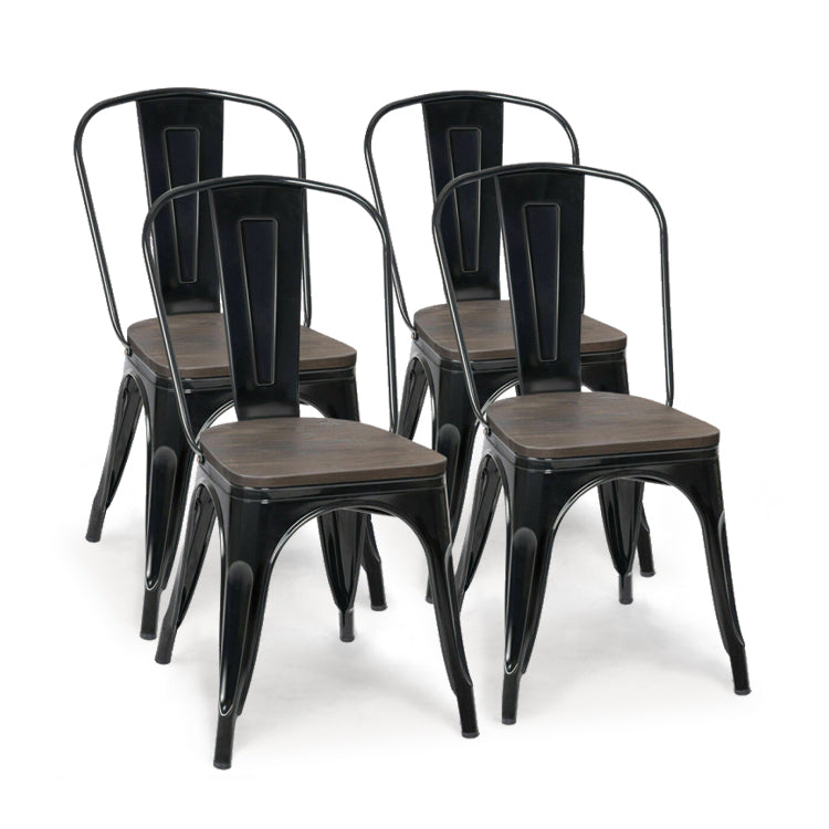 18 Inch Stackable Metal Wood Dining Chair, Set of 4, Black Dining Chairs at Gallery Canada