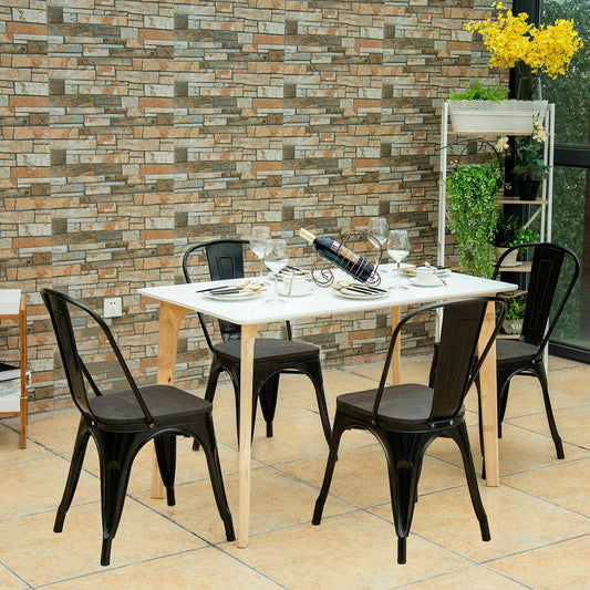 18 Inch Stackable Metal Wood Dining Chair, Set of 4, Black Dining Chairs Black at Gallery Canada
