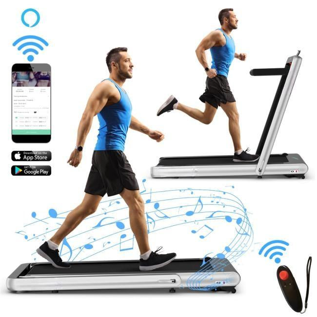 4.75HP 2 In 1 Folding Treadmill with Remote APP Control, Silver Treadmills at Gallery Canada