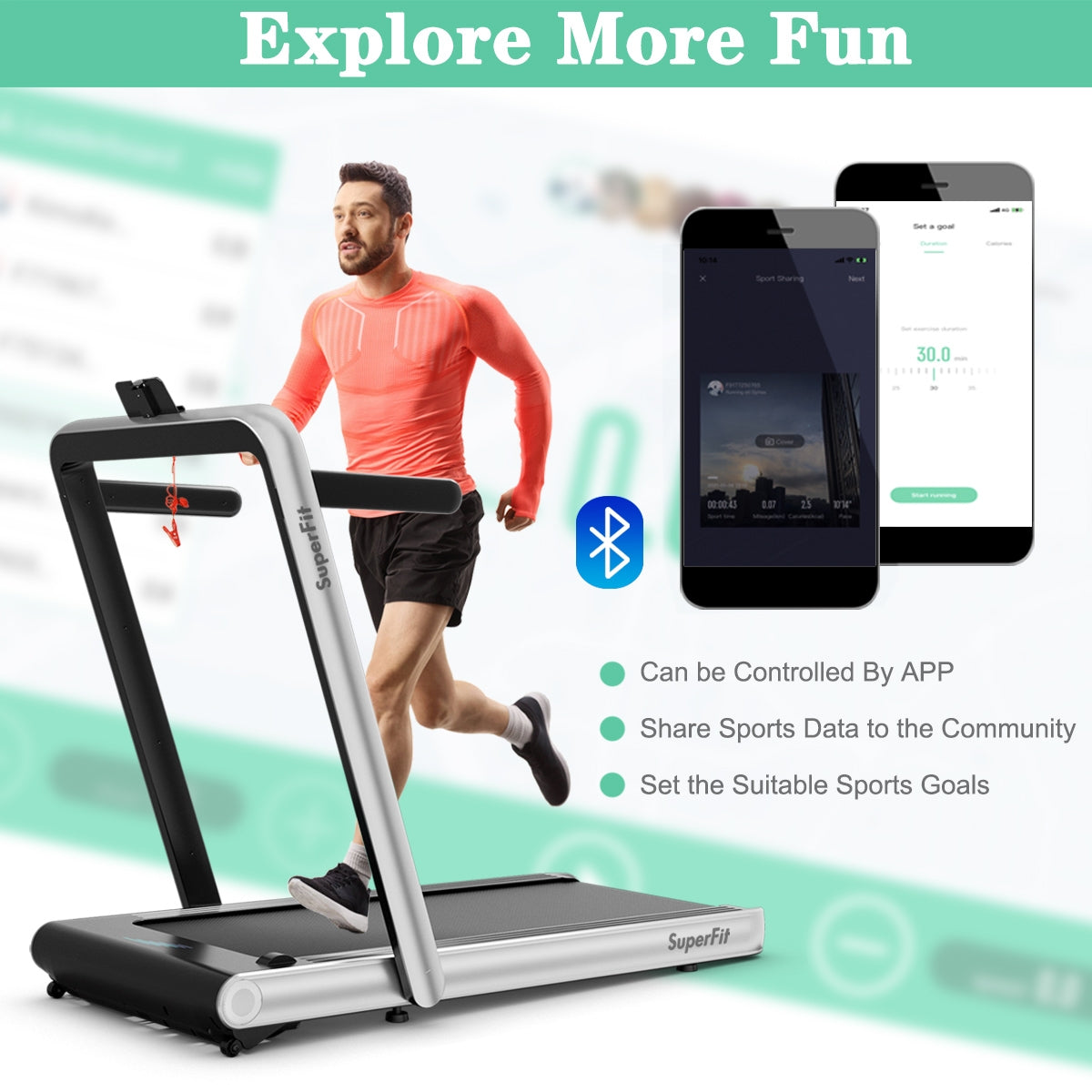 4.75HP 2 In 1 Folding Treadmill with Remote APP Control, Silver Treadmills at Gallery Canada