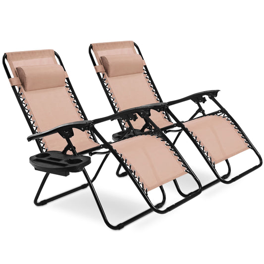 2 Pieces Folding Lounge Chair with Zero Gravity - Beige, Beige Beach & Lawn Chairs Beige at Gallery Canada