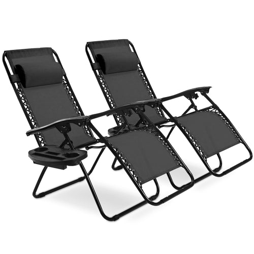 Folding Lounge Chair, Zero Gravity, 2 Pieces, Black