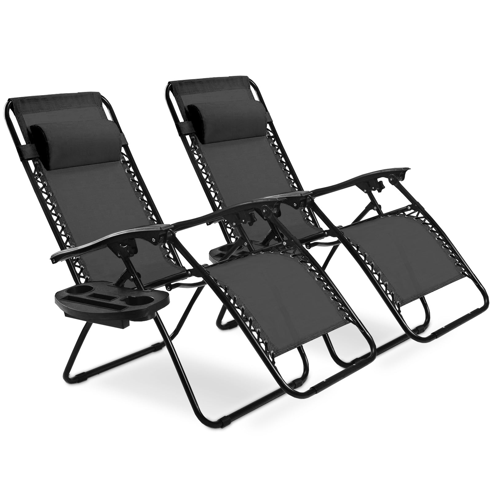 2 Pieces Folding Lounge Chair with Zero Gravity - Black, Black Beach & Lawn Chairs Black at Gallery Canada