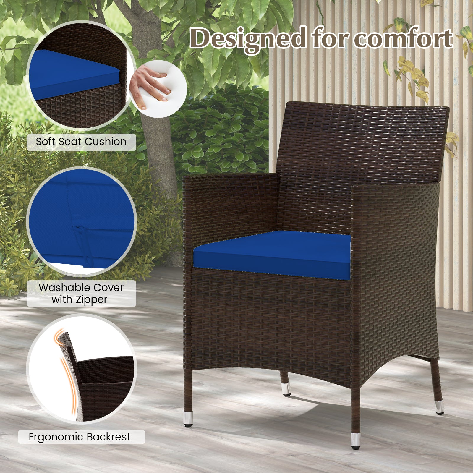 4 Pieces Rattan Sofa Set with Glass Table and Comfortable Wicker for Outdoor Patio, Navy Patio Conversation Sets at Gallery Canada