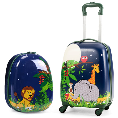Kids Rolling Backpack Luggage Set, 12 Inch 16 Inch, Dark Blue