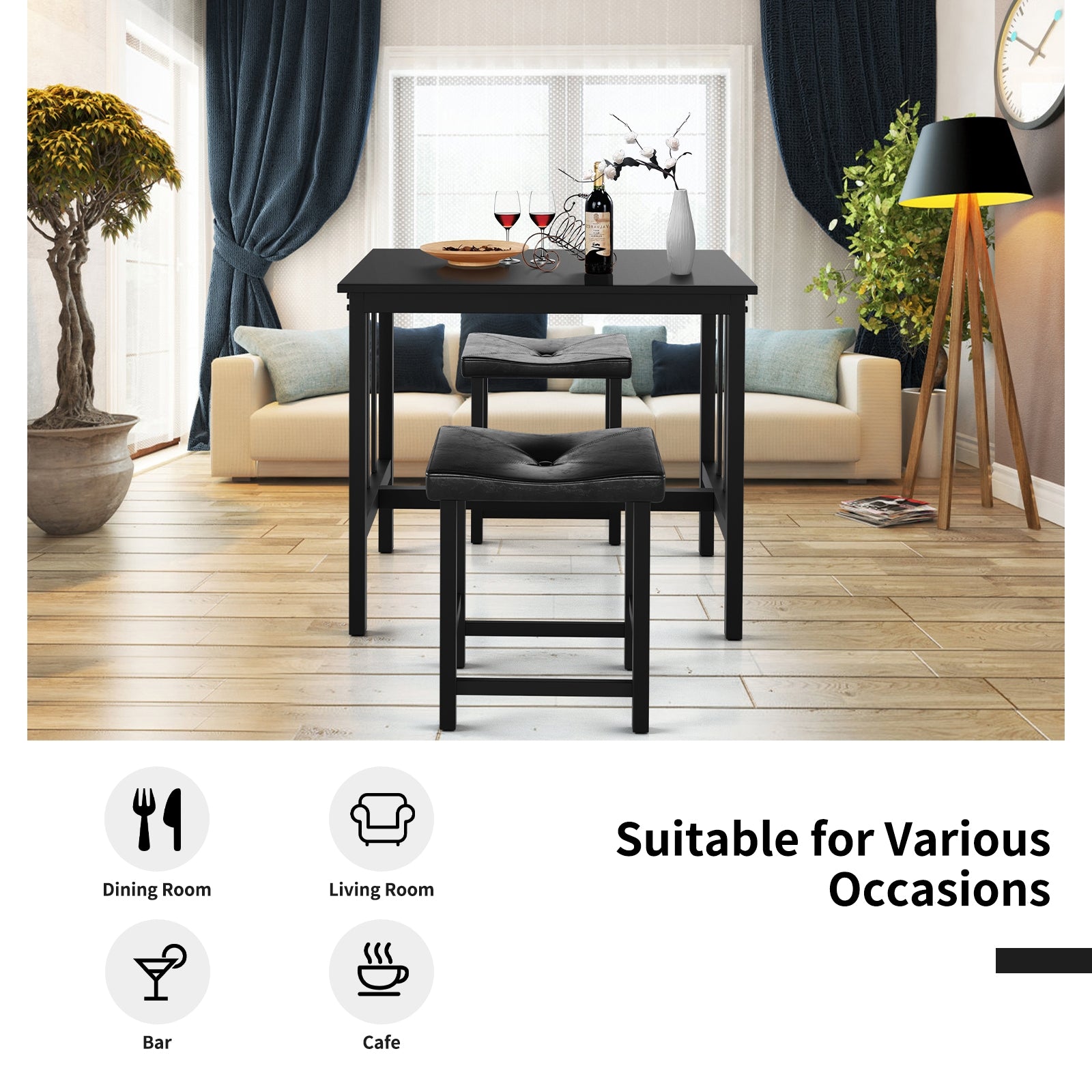 3 Pieces Modern Counter Height Dining Set, Black Dining Room Sets at Gallery Canada