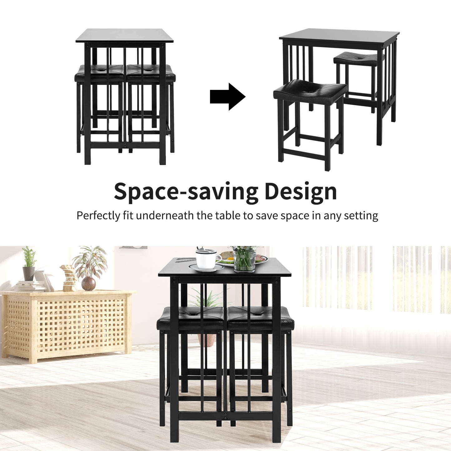 3 Pieces Modern Counter Height Dining Set, Black Dining Room Sets at Gallery Canada