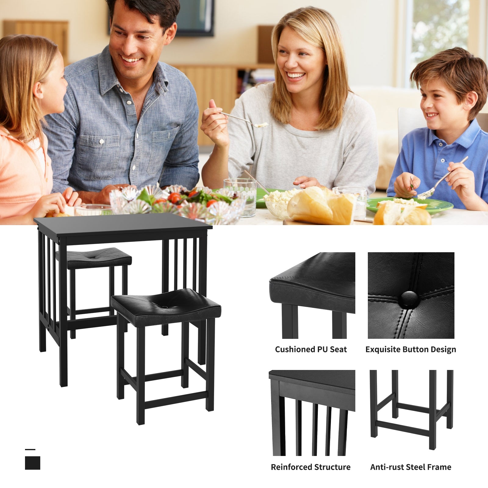 3 Pieces Modern Counter Height Dining Set, Black Dining Room Sets at Gallery Canada