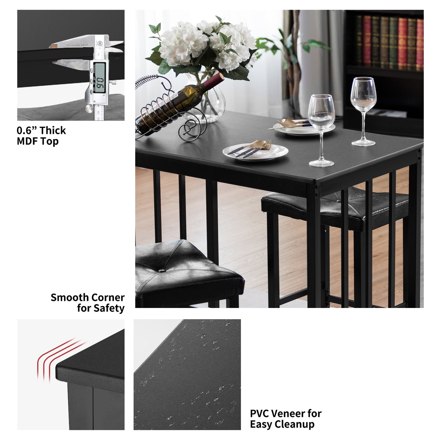3 Pieces Modern Counter Height Dining Set, Black Dining Room Sets at Gallery Canada