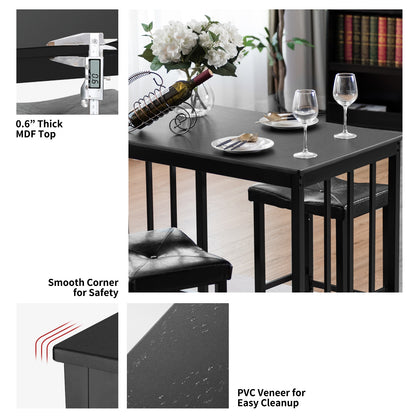 3 Pieces Modern Counter Height Dining Set, Black Dining Room Sets at Gallery Canada