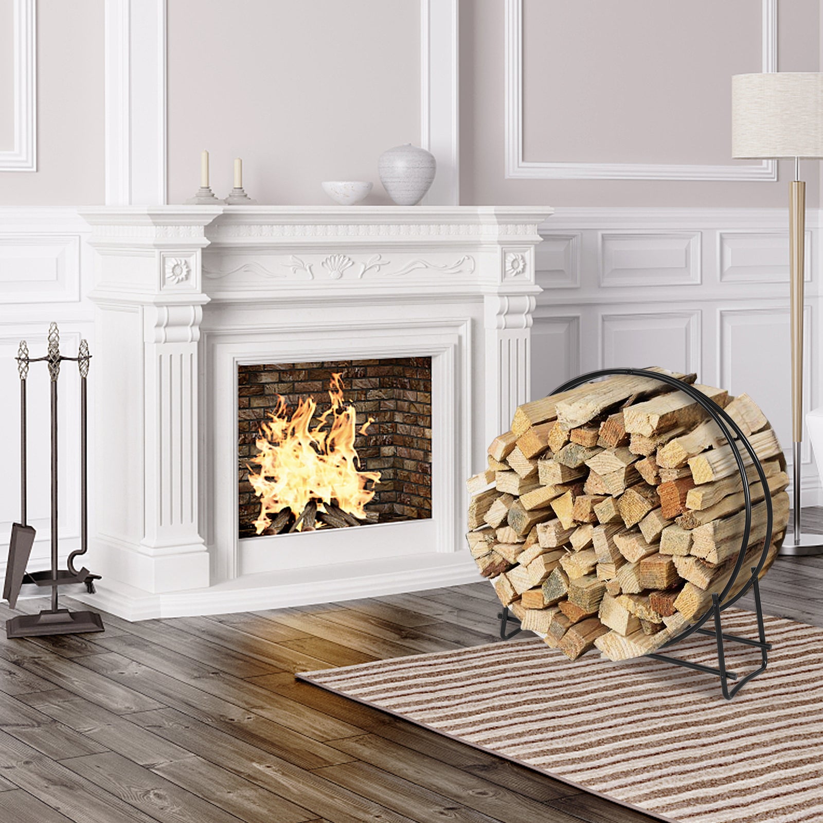 40-inch Tubular Steel Firewood Storage Rack, Black Log Storage at Gallery Canada