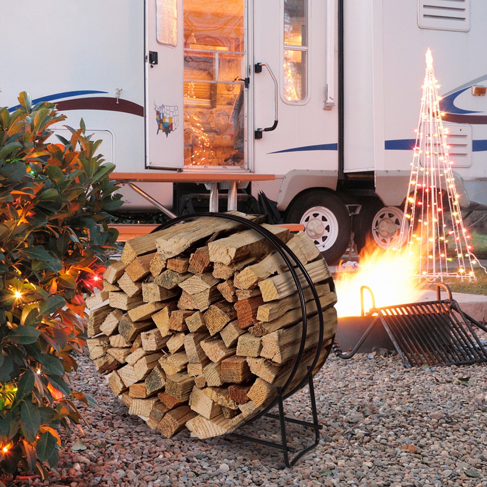 40-inch Tubular Steel Firewood Storage Rack, Black Log Storage at Gallery Canada