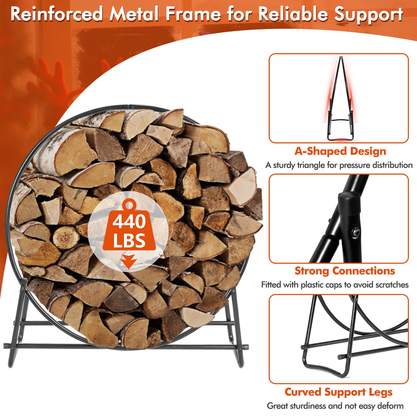 40-inch Tubular Steel Firewood Storage Rack, Black Log Storage at Gallery Canada