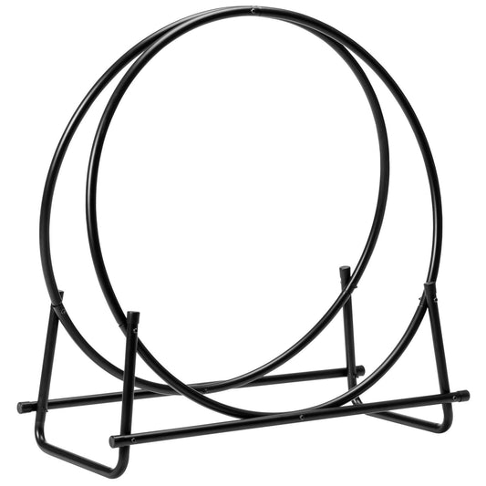 30-Inch Tubular Steel Log Hoop Firewood Storage Rack, Black Log Storage Black at Gallery Canada