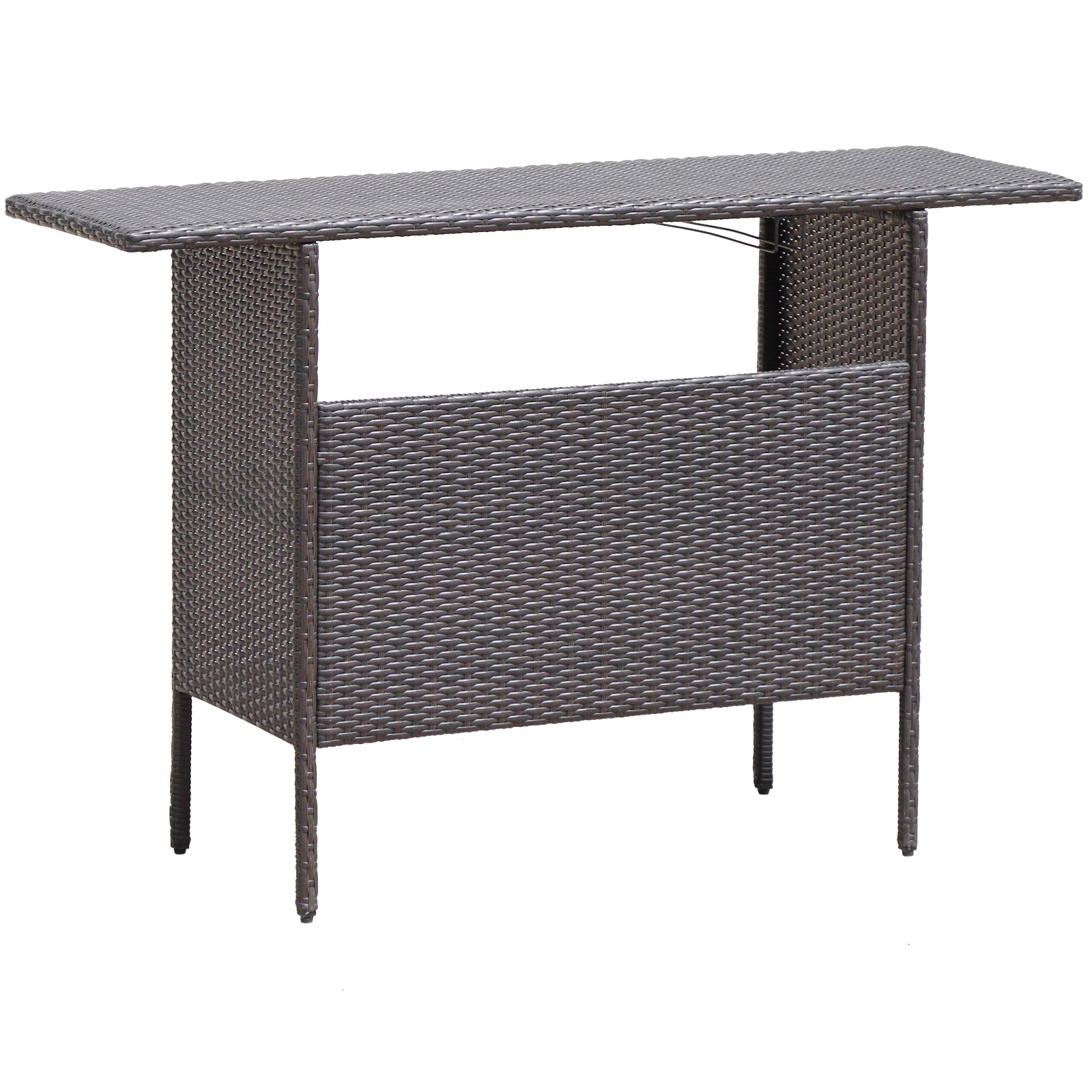 Outdoor Wicker Bar Table With 2 Metal Mesh Shelves, Brown Patio Bar Furniture at Gallery Canada